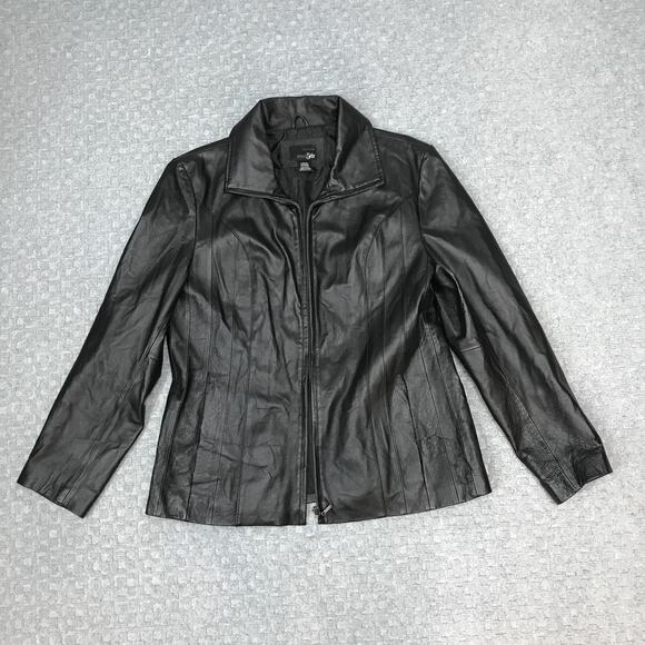 East 5th Jackets & Blazers - East 5th Jacket Womens Large Black Genuine Leather Zip Front Collared Lined